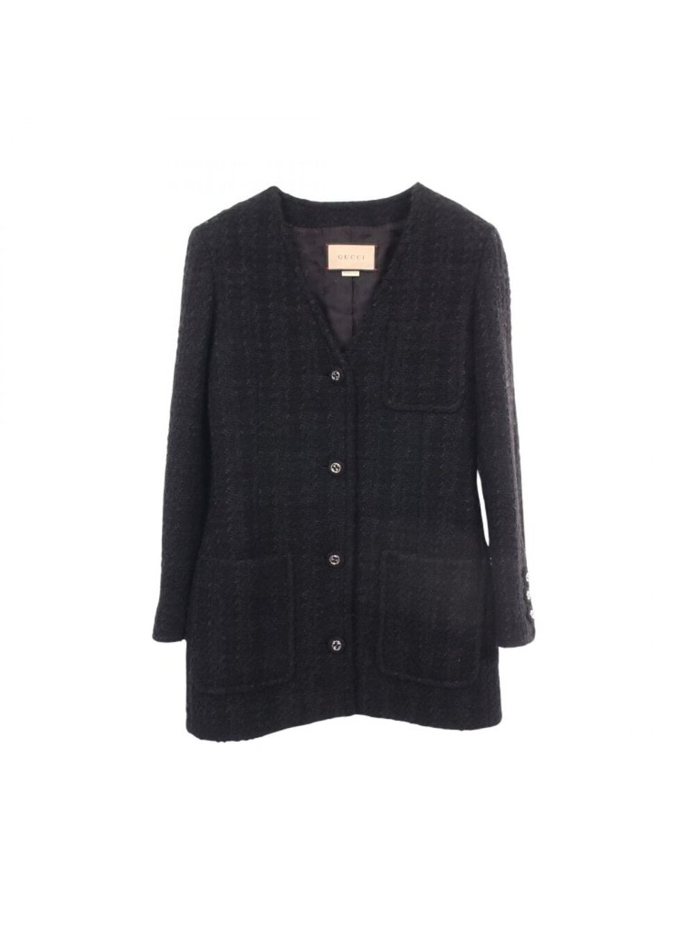 Gucci Collarless Jacket Interlocking G Button Tweed Wool